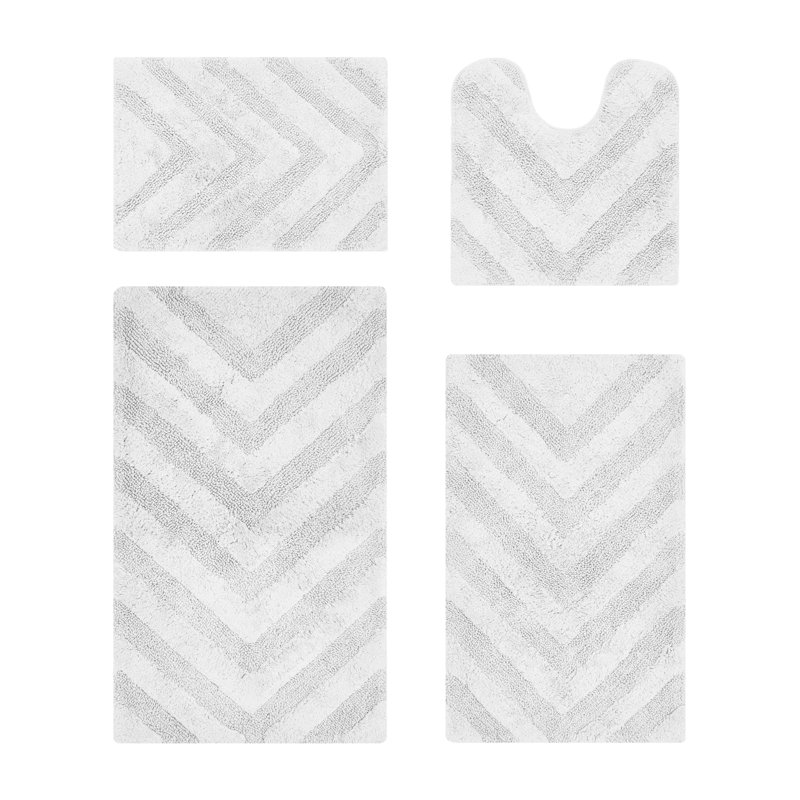 Ensemble de tapis de bain 4 pièces, Blanc, 4 pièces (17 po x 24 po | 20 po x 20 po | 21 po x