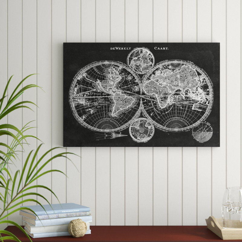 «Charcoal World Map», impression sur toile, H 24 po x l 36 po