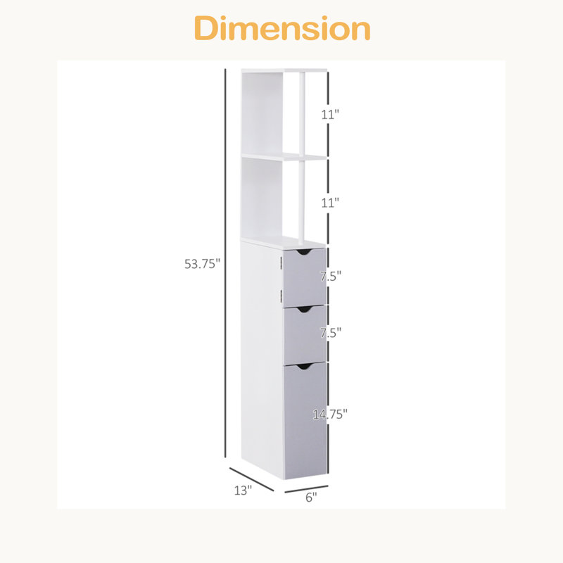 Tour de rangement, organisateur de plancher latéral, armoire de rangement de salle de bain, Blanc