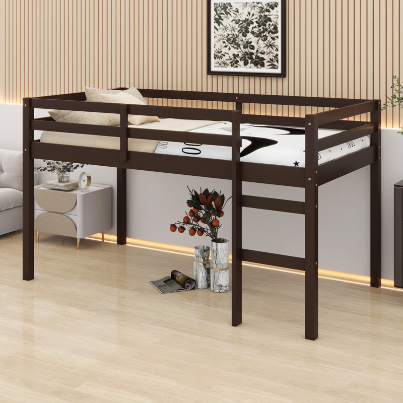 Loft Bed with Ladder and Reinforced Slat Platform, Espresso