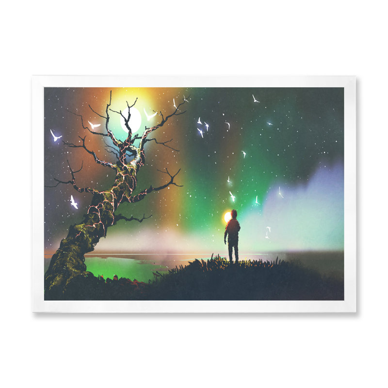 Jeu vidéo «Tree Path To Galaxy», œuvre d'art moderne sur toile, H 8 po x l 12 po x P 1 po, Cadre photo blanc