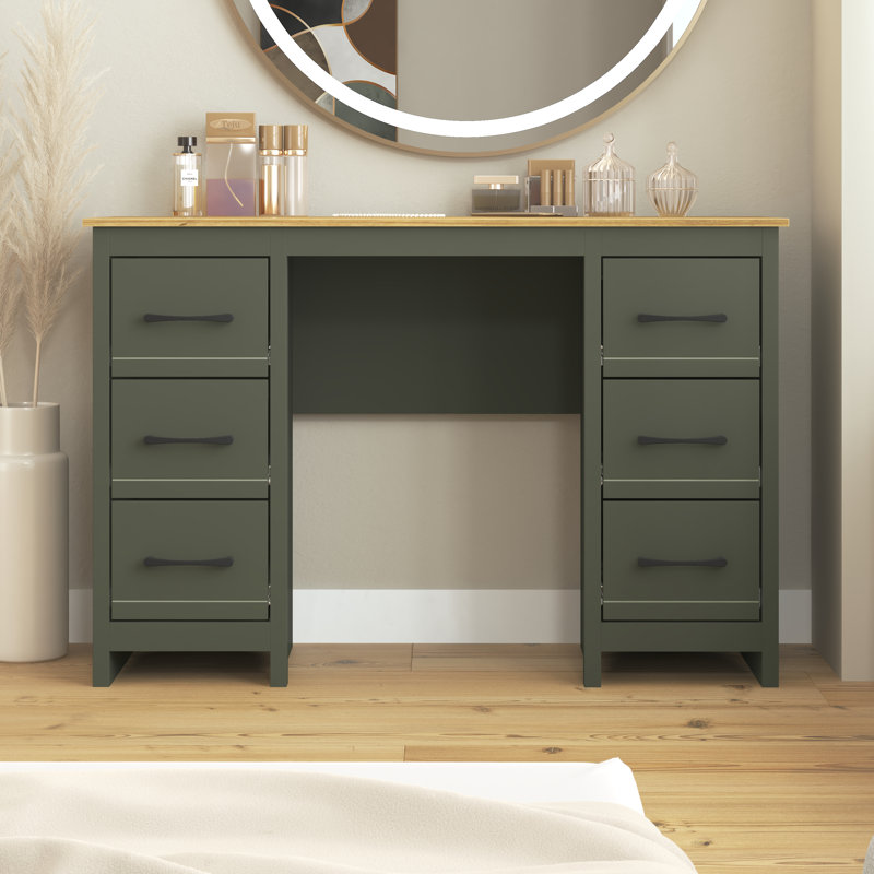 Alezae Dressing Table with 6 Drawers, Kale Green