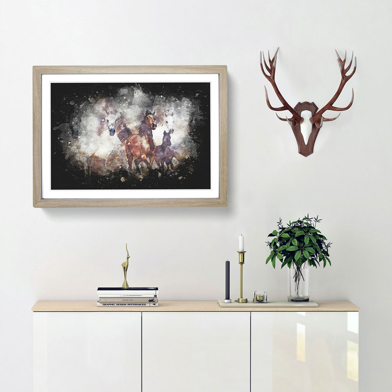 Galloping Horses - Picture Frame Graphic Art Print, Oak Framed, 33cm H x 45cm W x 2cm D