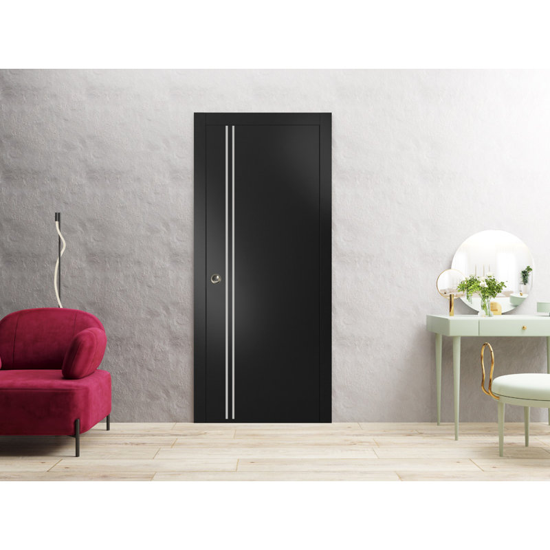Porte de grange en bois massif massif, Noir mat, 24 po x 96 po