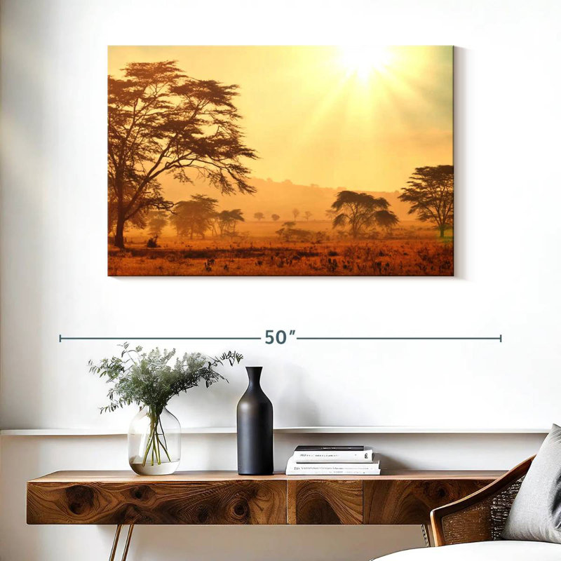 Ravi, savane africaine, lever de soleil, H 26 po x l 39 po