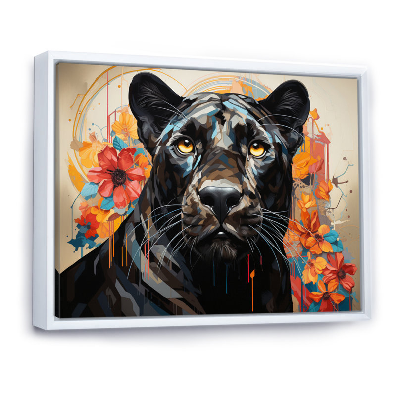 Panther Elusive Panther Geometric - Animals Canvas Art Print, H 34 po x l 44 po, Cadre flottant blanc
