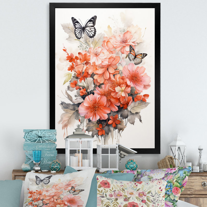 Art mural sur toile Corail, H 32 po x l 16 po x P 1 po, Cadre photo noir