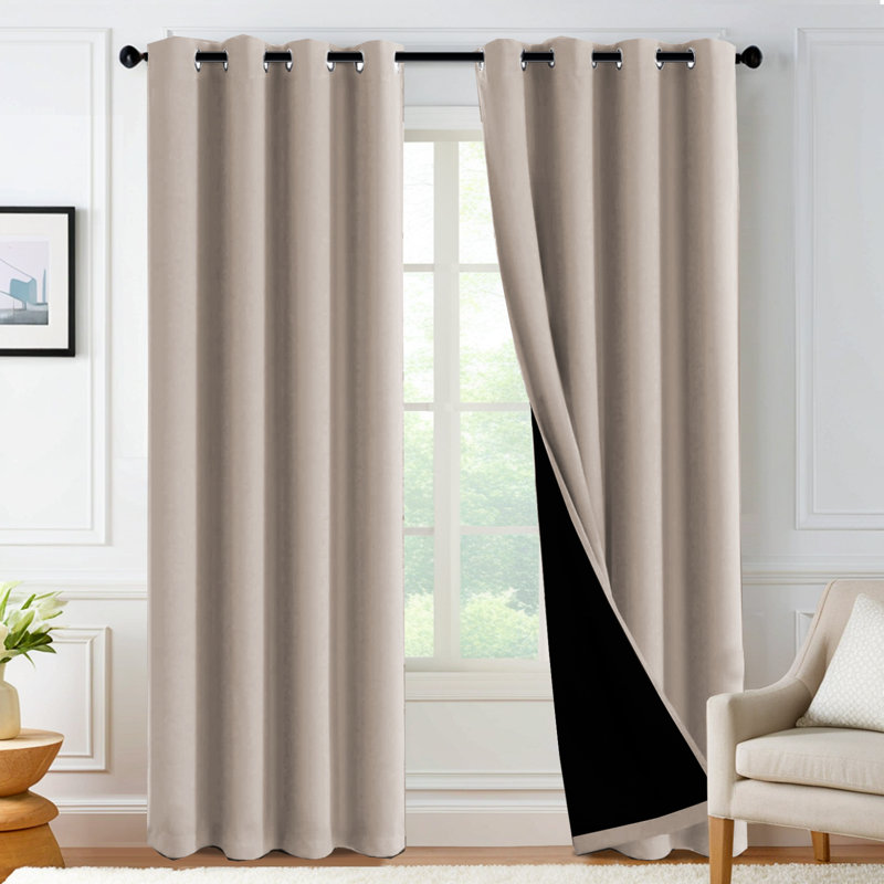 100% Blackout Curtains for Bedroom Thermal Insulated Full Blackout Curtains for Living Room Energy Efficiency Window Draperies with Black Liners 1 Panel
