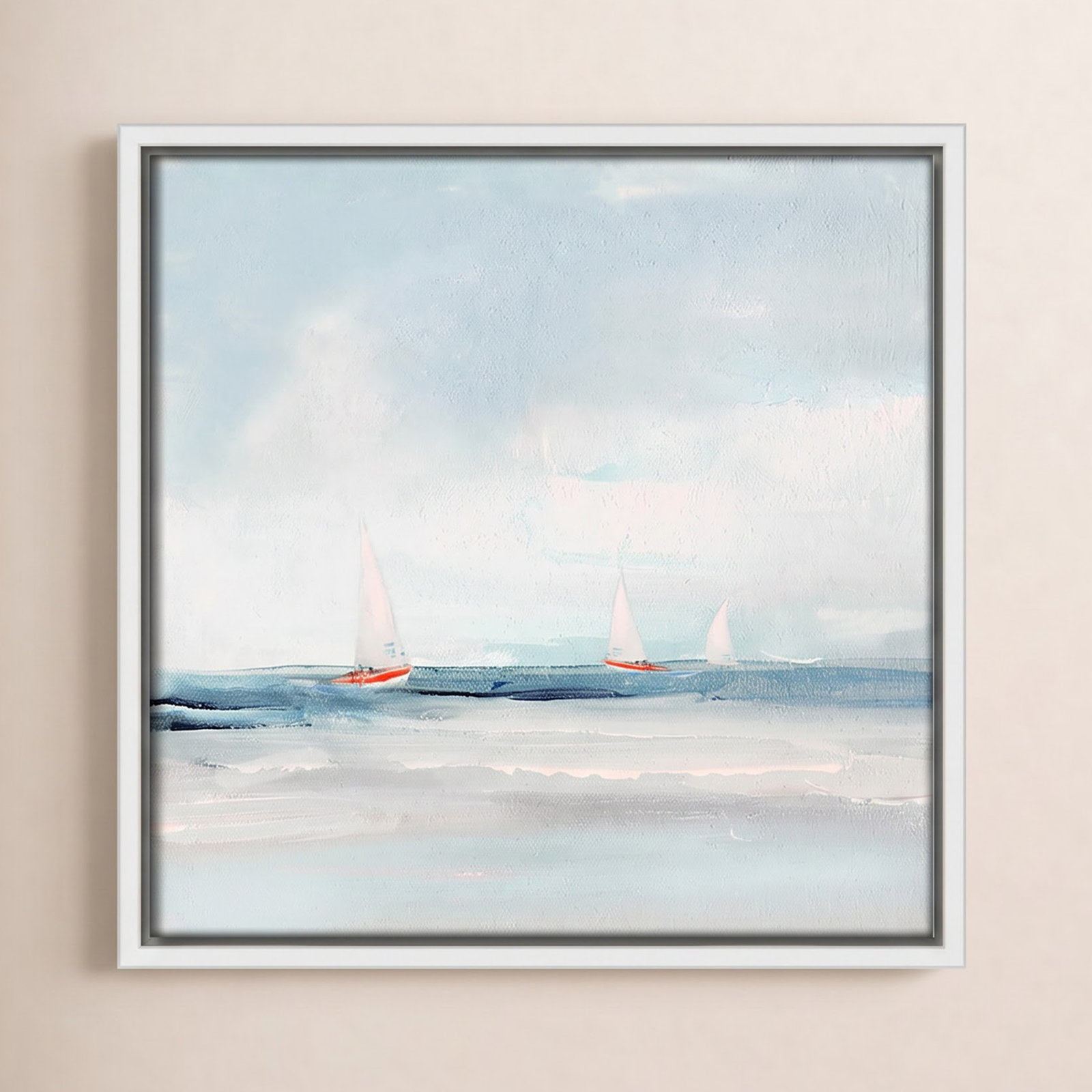 Charter "Caribbean Sail" Painting by Sally Swatland, 13.5" H x 13.5" W x 2" D, White