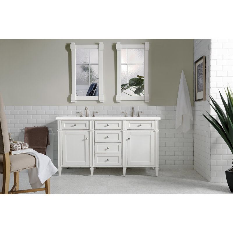 Brittany 60'' W Double Vanity, White Zeus, Bright White, 8" Widespread