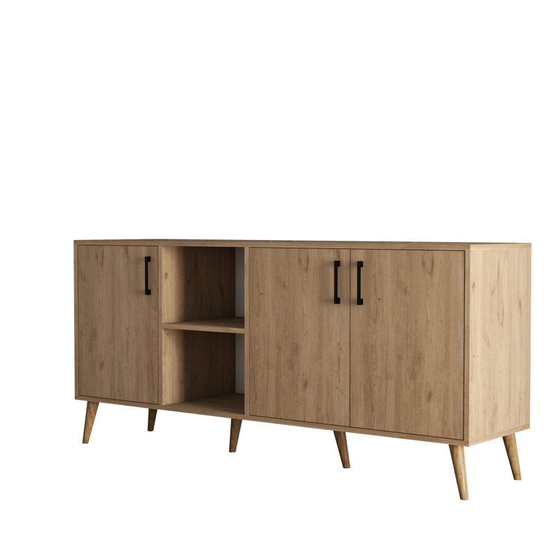 Modern Oak Console Table with Wooden Legs, 70.9 x 31.5 x 17.7 inches | 100% Melamine Coated Particle Board, Thickness: 0.7 inches | Multiple Shelves, Wall-Mountable, Scandinavian Design for Stylish Home Decor