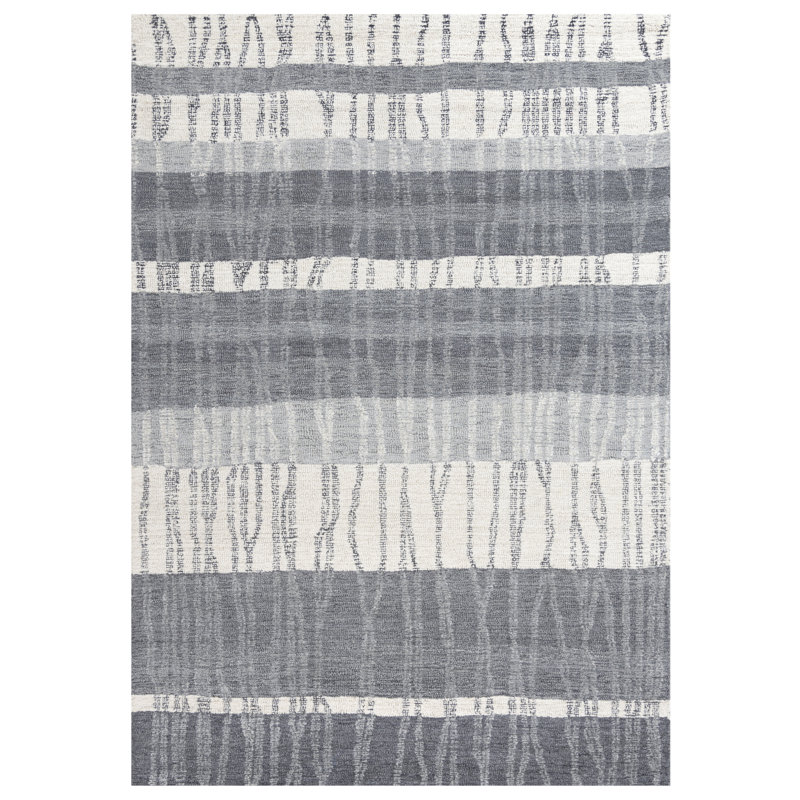 Tapis rayé gris anthracite touffeté à la main, Rectangle 7 pi 9 po x 9 pi 9 po