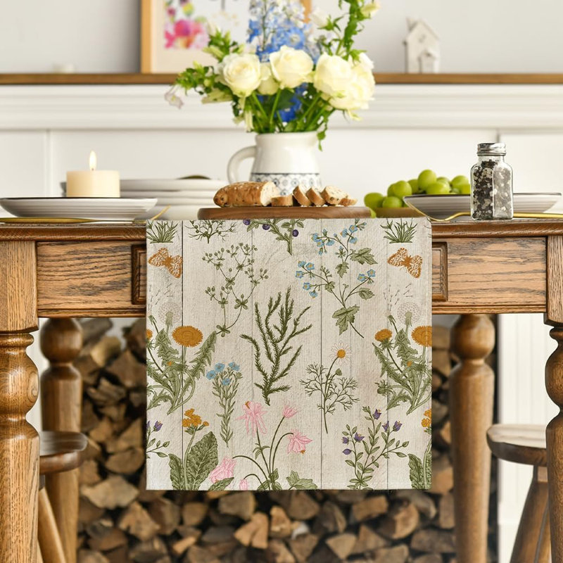 Woodland Wildflower Table Runner – Multicolor – Spring & Summer Floral Kitchen And Dining Table Décor, 120" L x 13" W, Wood