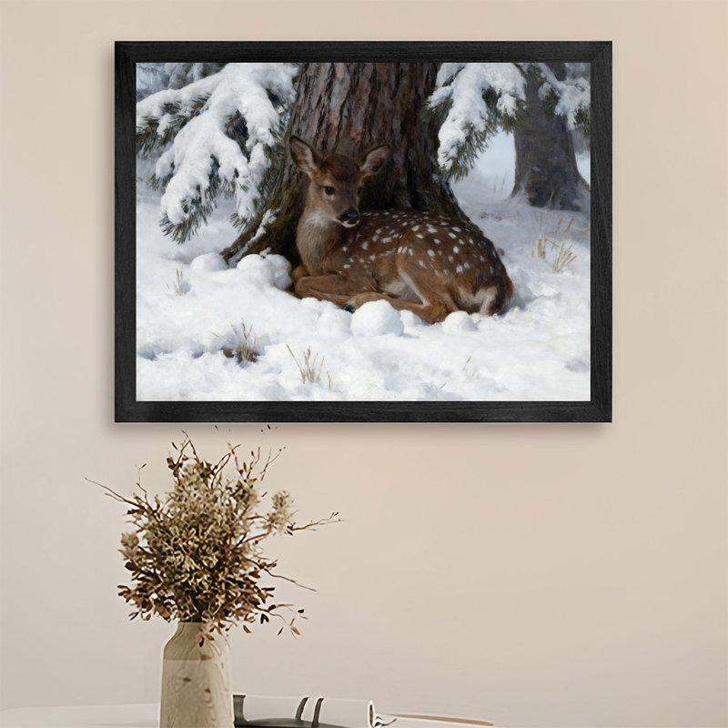 Art mural rétro noir encadré de forêt d'hiver, H 17 po x l 25 po