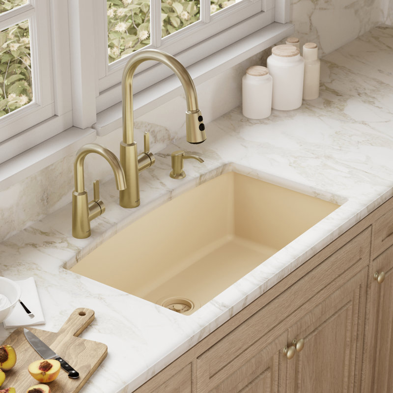 Karran Undermount Quartz Composite 32'' X 19-1/2'' Single Bowl Kitchen Sink, Bisque
