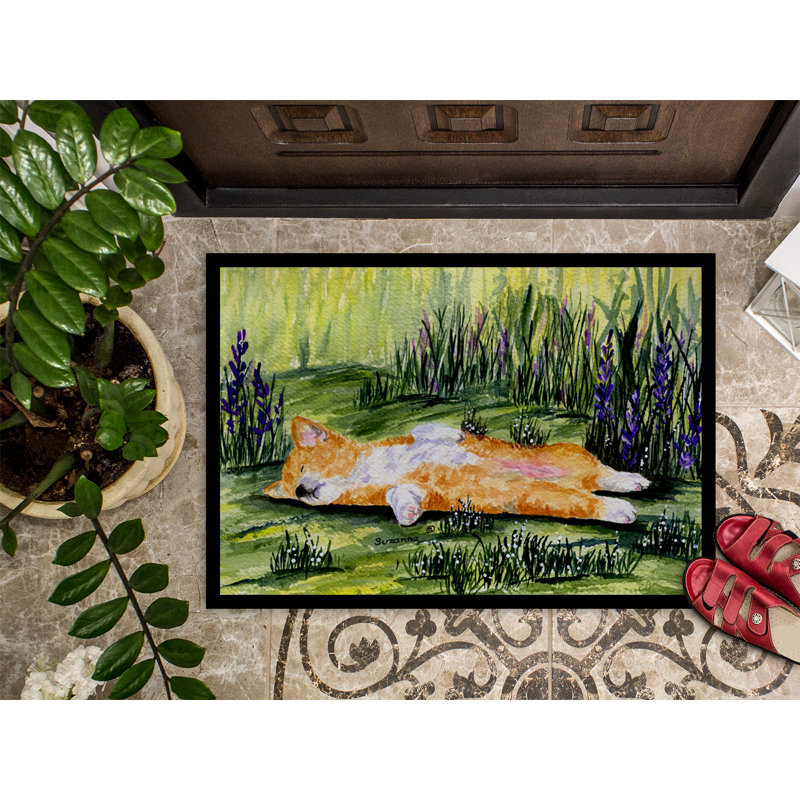 Tapis de porte d’intérieur anti-dérapant corgi, Rectangle 1 pi 6 po x 2 pi 3 po