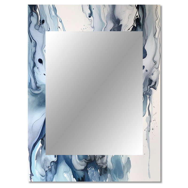 Blue and Grey Ethereal Elixir II - Abstract Decorative Wall Mirror, Blue Large Mirror, Printed Metal Art, 40" x 30"