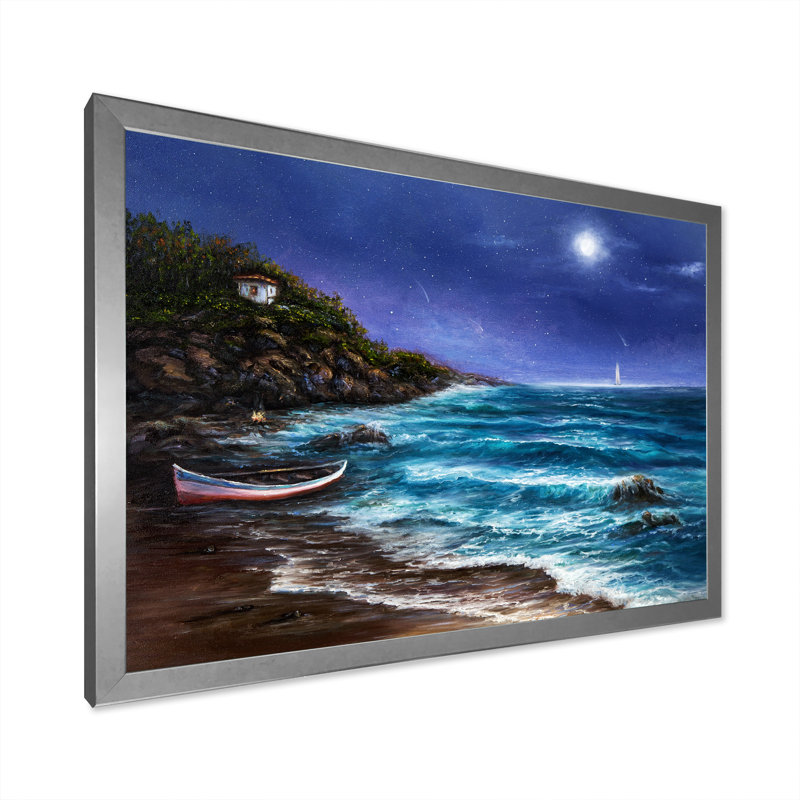 Wild Blue Ocean Waves IV - reproduction d'art sur toile, H 8 po x l 12 po x P 1 po, Cadre photo argenté