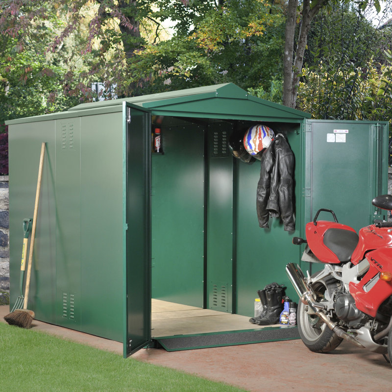Motorbike Secure Storage 5 ft. W x 9 ft. D Apex Metal Bike Shed, Green