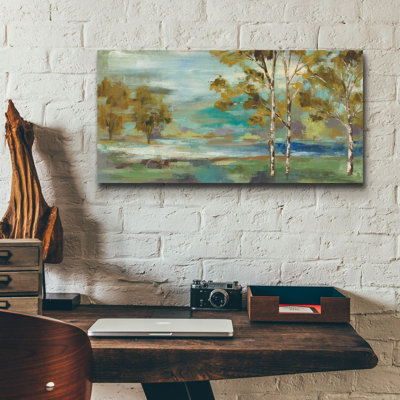  «Aspens by the Lake Yellow» par Silvia Vassileva, art mural en verre acrylique, 24 po x 12 po