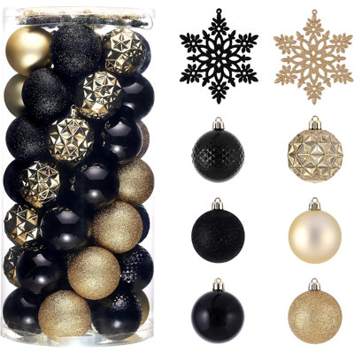  Ensemble de décorations d'arbre de Noël pour l'Halloween d'automne, 50ct 2,36 pouces noir et or incassable boules de Noël suspendues, décoration de fête de Noël