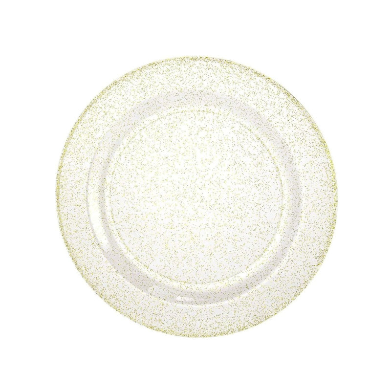  Assiettes jetables en plastique de 7,5 pouces de qualité supérieure en or blanc à paillettes Élégantes, durables, résistantes pour les dîners, les desserts, les salades, les fêtes et les fêtes (50)