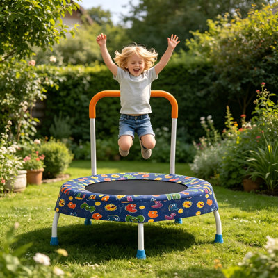Indoor Outdoor Toddler Trampoline with Handle, 28" Baby Bouncer for Kids 1 Year+ – Birthday Gift for Boys & Girls