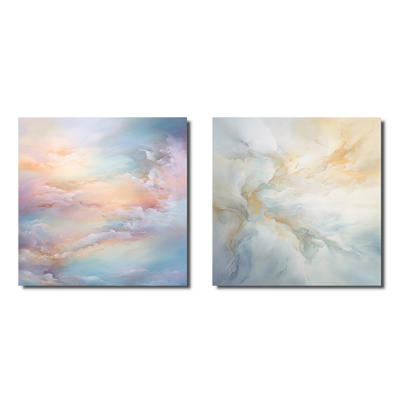 «Clouds Charm», ensemble de 2 collages carrés, H 16 po x l 33 po, Toile tendue