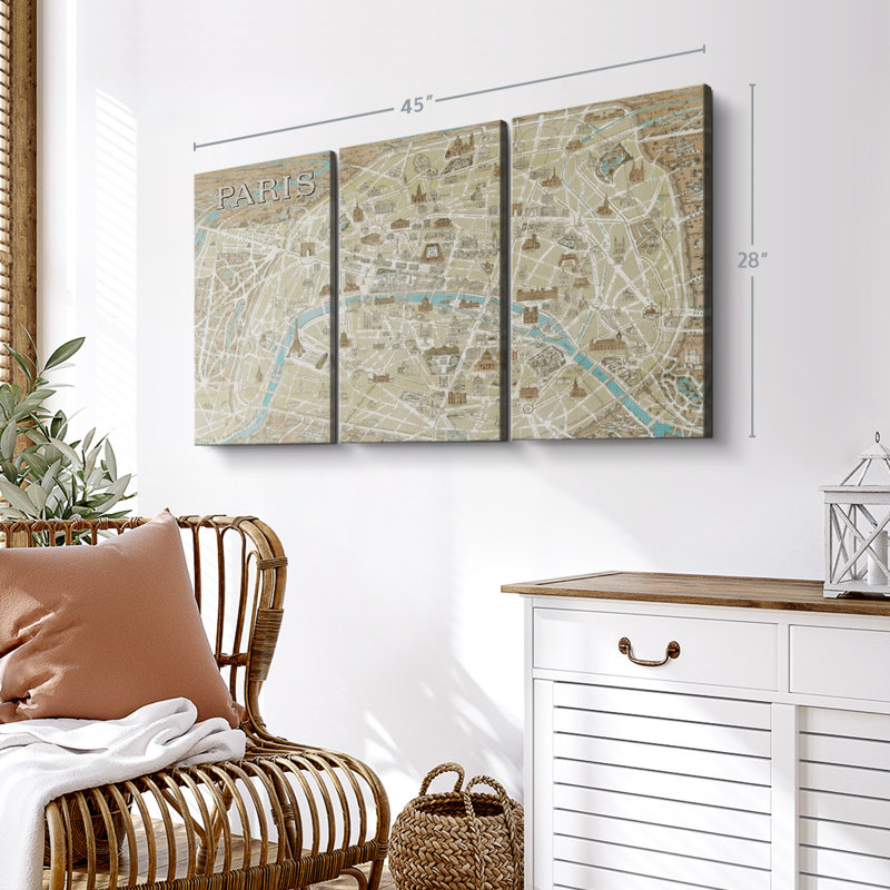 «Monuments of Paris Map Blue» sur toile, H 28 po x l 45 po x P 1,25 po