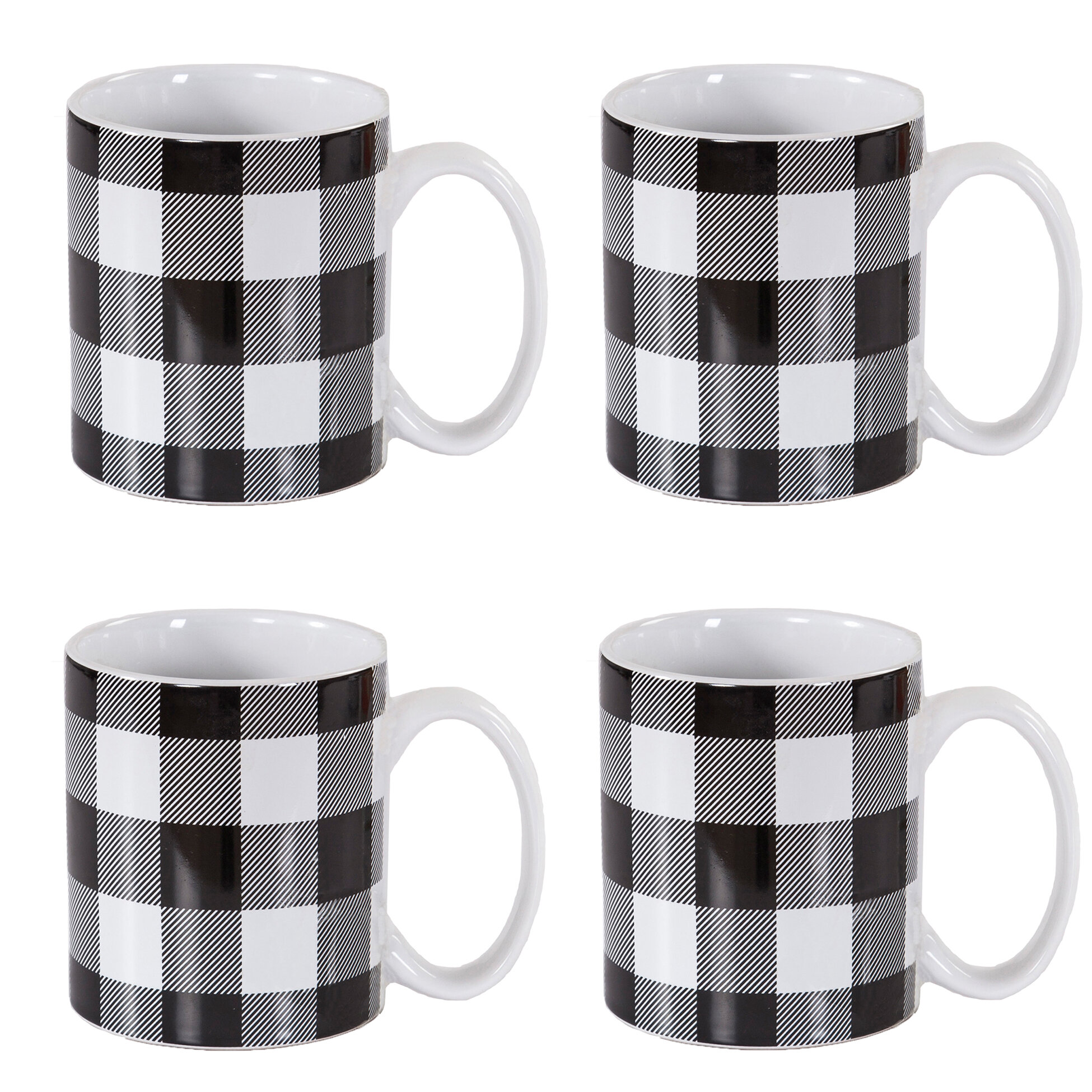 Set Ceramic Coffee Mug With Saucer And Spoon 9 1oz Plaid Pattern