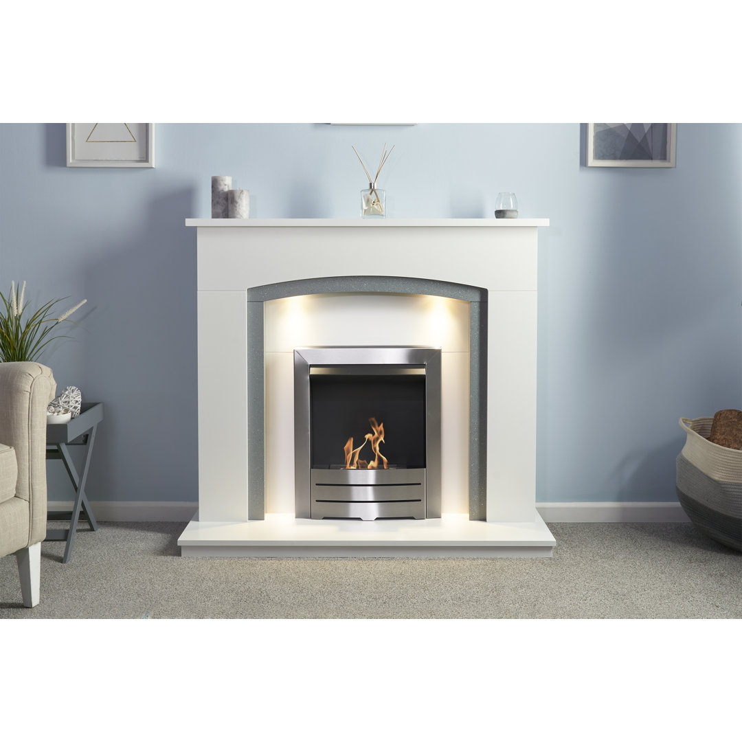 Adam 51cm W Pure White/Grey Bio-Ethanol Fireplace with 6000 BTU