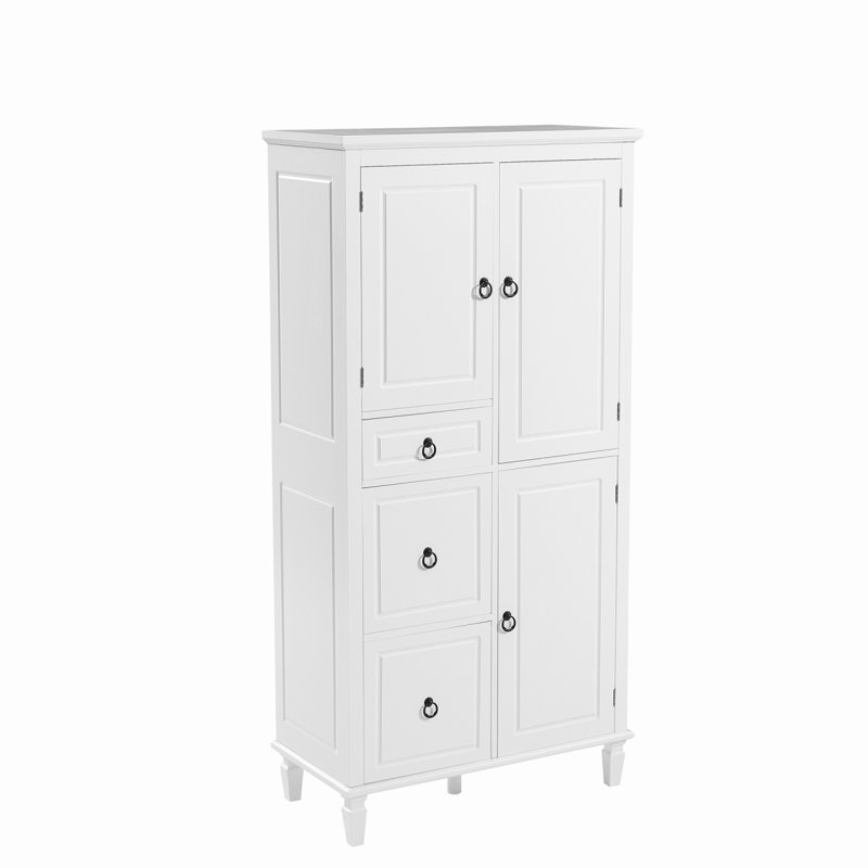 Armoire de rangement multifonctionnelle rétro avec tablettes réglables, 3 tiroirs et 3 compartiments fermés - Organisateur élégant et polyvalent pour le salon, la cuisine ou le bureau, blanc