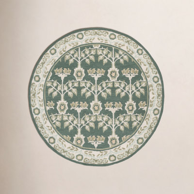 Green Ivory Hand-Tufted Floral Wool Rug