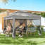Pavillon de jardin escamotable à 2 niveaux avec filet et filet-123554187