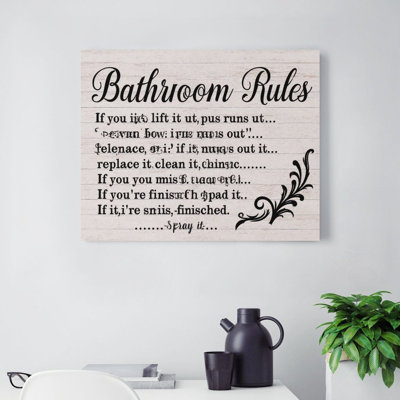 Bathroom Rules Wall Decor, Built-In Wooden Frame, 16 X 20 Inch