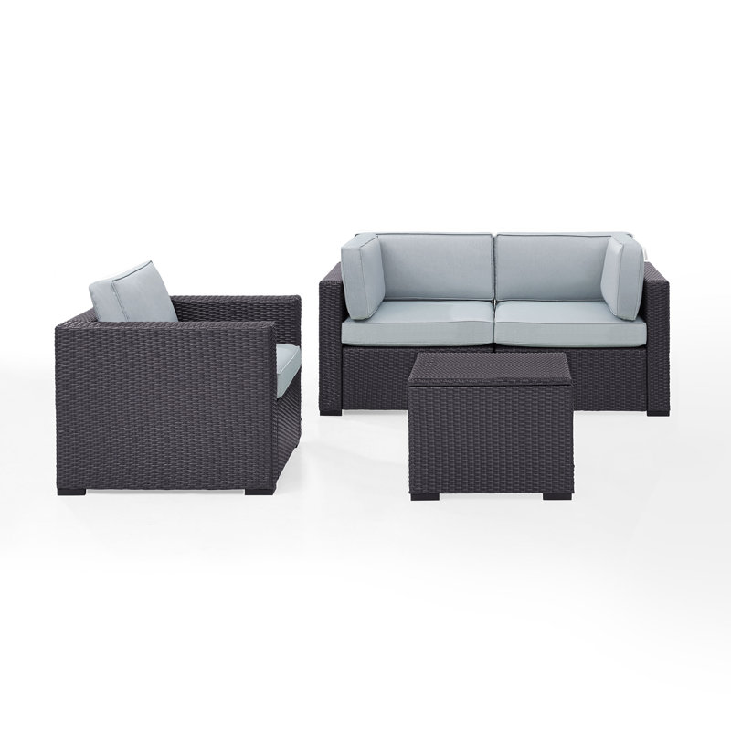 Ensemble de conversation modulaire en rotin avec coussins 4 pièces Arbedella, Brume