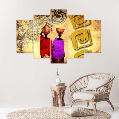 Africa Women Abstract - 5 Piece Wrapped Canvas Print