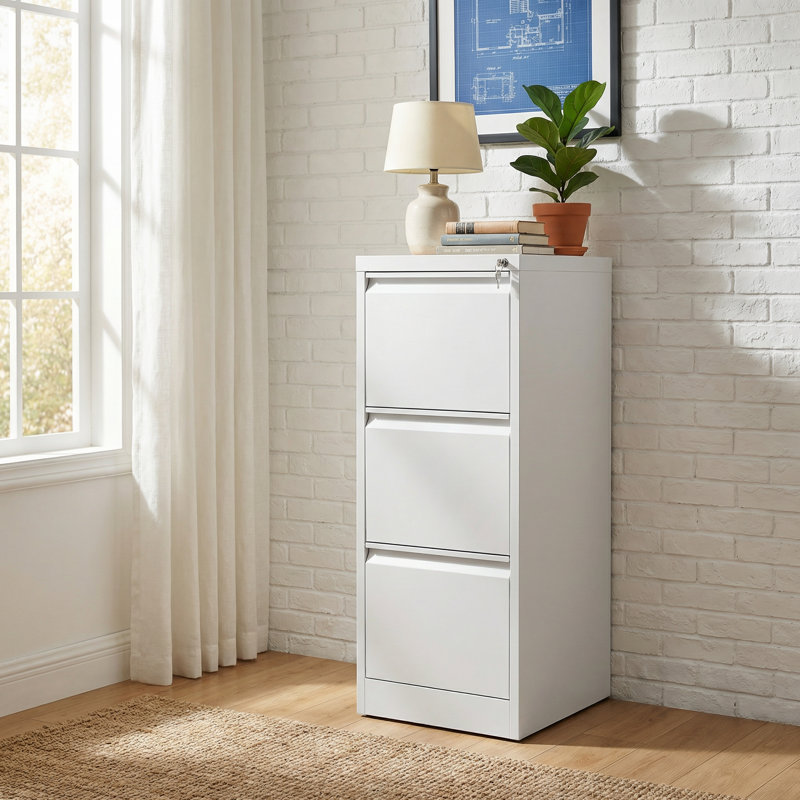 3-Drawer Vertical File Cabinet with Lock, Metal Storage Organizer for Home Office, Fits Letter A4 and Legal Size Files, White