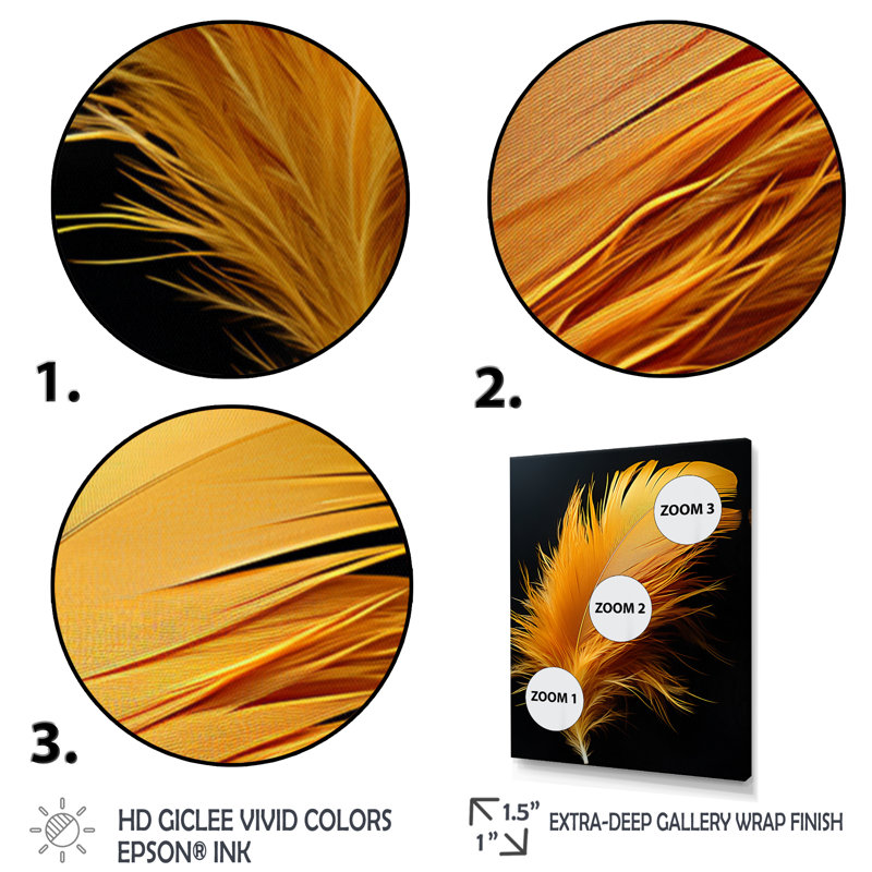 Plume orange élégante sur toile, Toile tendue, H 32 po x l 24 po x P 1 po