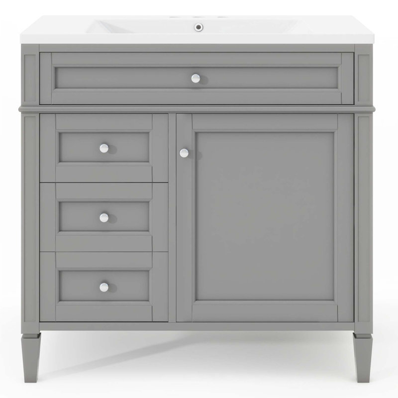 Meuble-lavabo 36 po avec armoire à pharmacie, Blanc, Gris