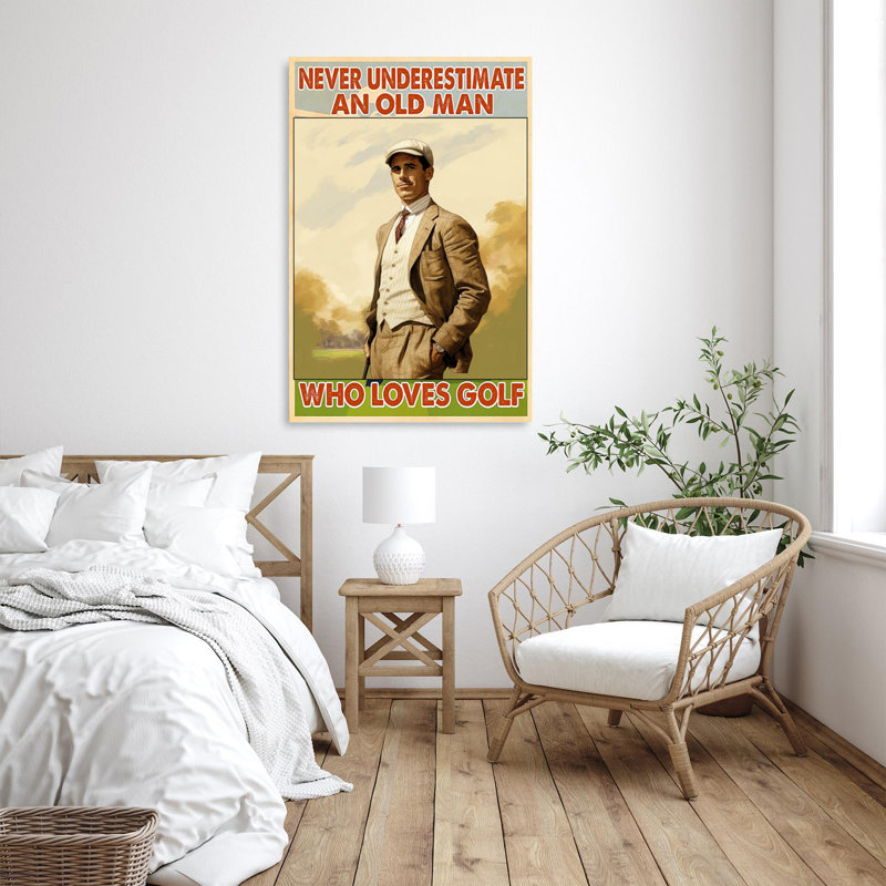 An Old Man Who Loves Golf - Reproduction d'art graphique sur toile tendue 1 pièce, H 14 po x l 11 po