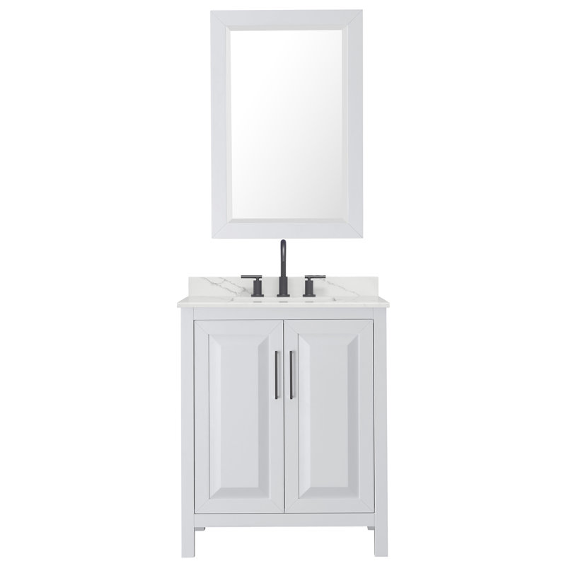 Daria 30'' W Vanity, Matte Black, White, White Quartz