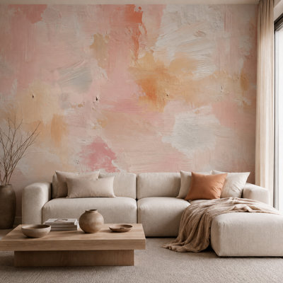 Papier peint abstrait avec rosé et pêche