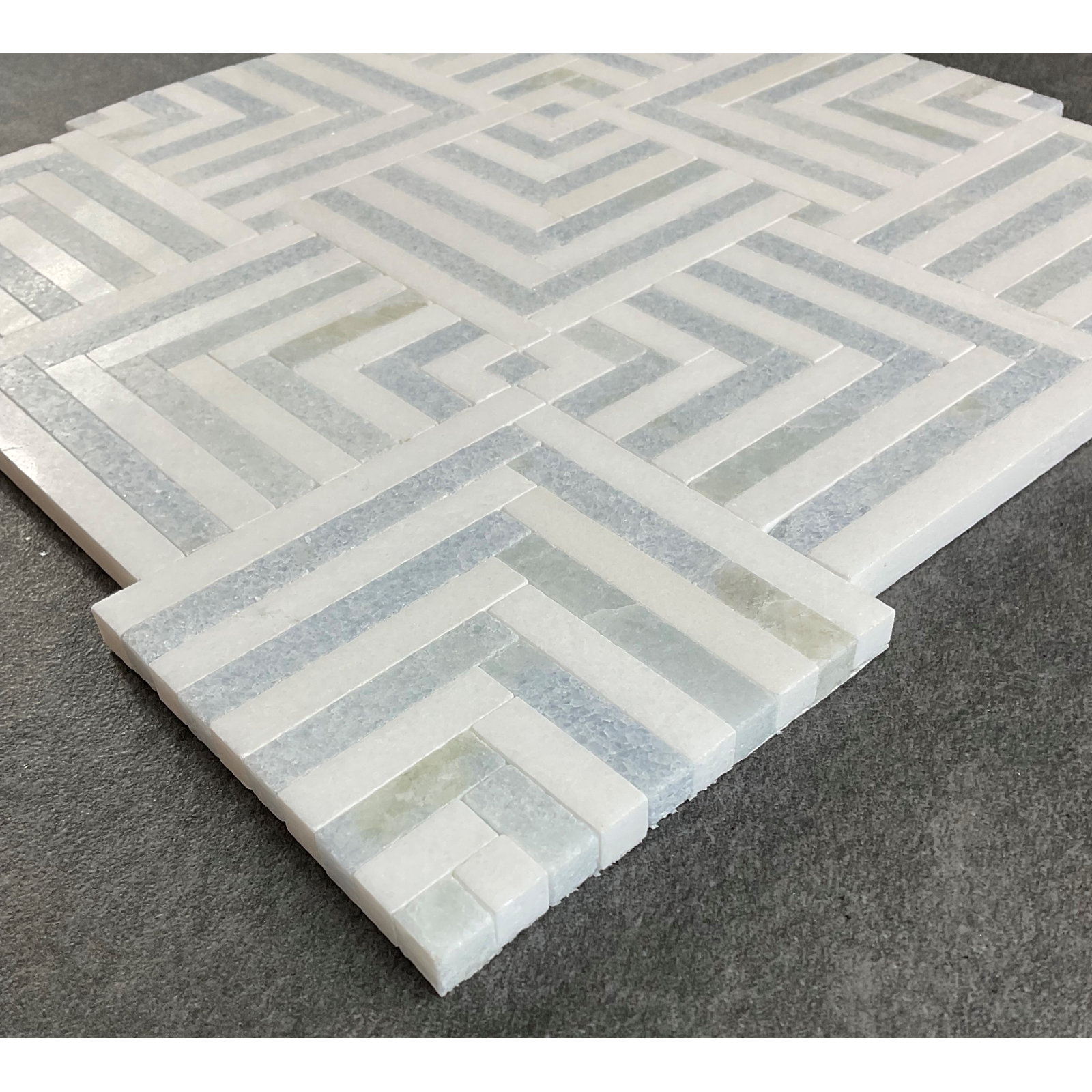 Blue Celeste and Thassos Marble Mosaic Tile