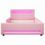 Lit plateforme tapissier pleine grandeur avec tiroir, bande lumineuse à DEL et port USB - Rose-1895502142-1895502140