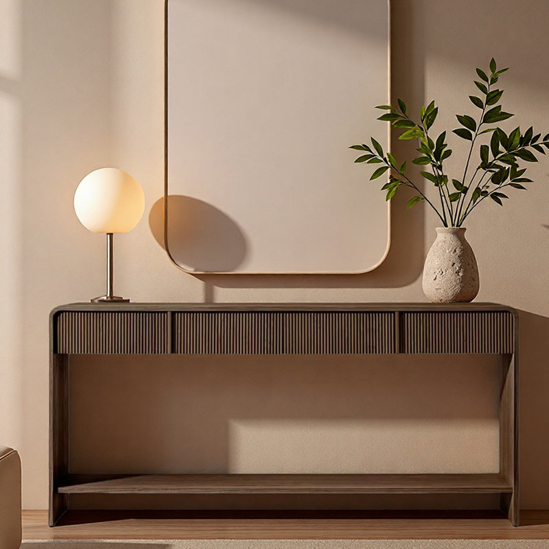 Console américaine simple de style rétro, H 33,9 po x l 70,9 po x P 13,8 po, Brun