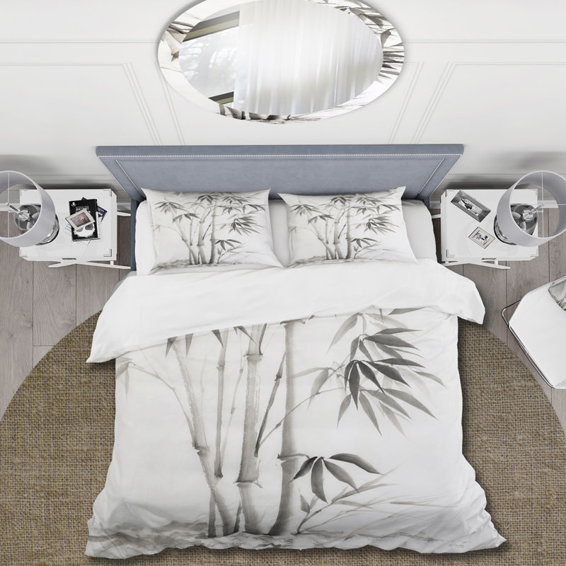 Ensemble de housse de couette traditionnel rétro en bambou monochrome II - microfibre de polyester