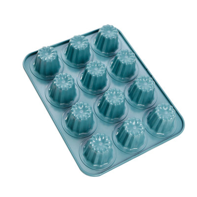 Chefmade Canele Cake Pan, Nonstick 16 Cavity Canele Muffin Bakeware（green）