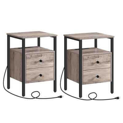 24'' Tall 2 - Drawer Iron Nightstand with Storage and Built-In Outlets