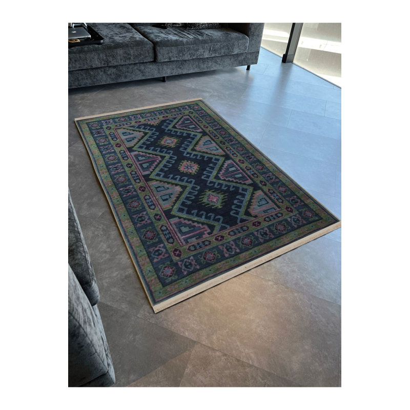 Tapis décoratif traditionnel rétro multicolore à motifs foncés et multicolores lavable à la machine